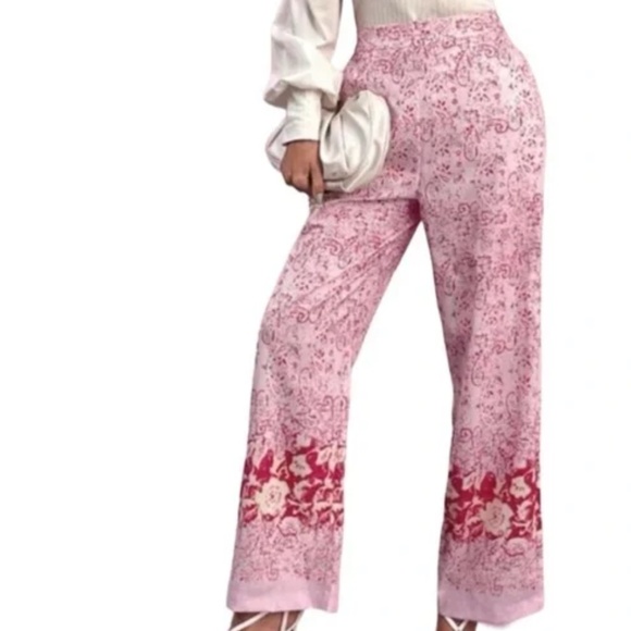 Zara Linen Blend Printed Wide Leg Pants Size Small / Medium - Picture 4 of 13